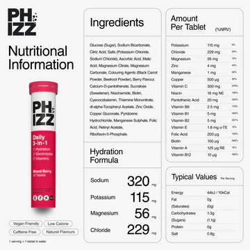 Phizz 3-in-1 Hydration, Electrolytes and Vitamins - 12x20 Effervescent Tablets