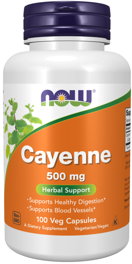 NOW Foods Cayenne, 500mg - 100 vcaps - Health and Wellbeing at MySupplementShop by NOW Foods