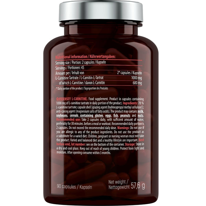 L-Carnitine, 1000mg - 90 caps - Health and Wellbeing at MySupplementShop by Essensey