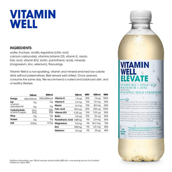 Vitamin Well Elevate 12x500ml Pineapple & Wild Strawberry cheapest price with MYSUPPLEMENTSHOP.co.uk