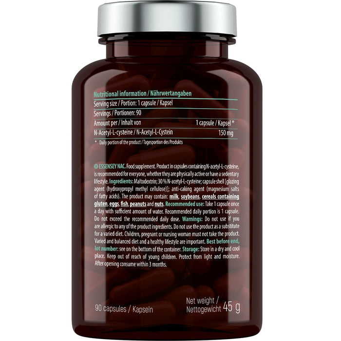 NAC, 150mg - 90 caps - Health and Wellbeing at MySupplementShop by Essensey