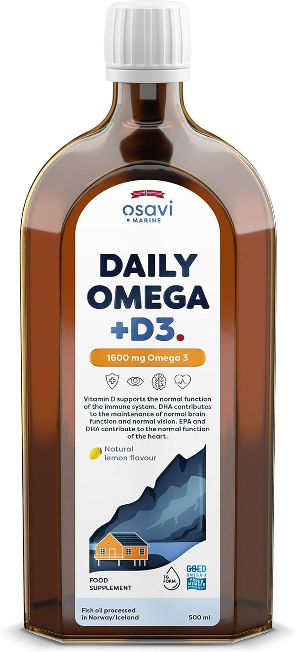 Osavi Daily Omega + D3, 1600mg Omega 3 (Natural Lemon) - 500 ml. | High-Quality Omega-3 | MySupplementShop.co.uk