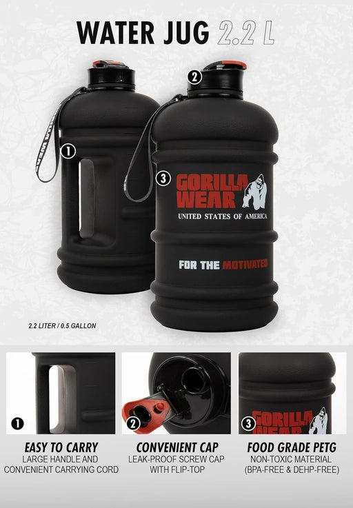 Gorilla Wear Water Jug 2.2L - Water Bottle at MySupplementShop by Gorilla Wear