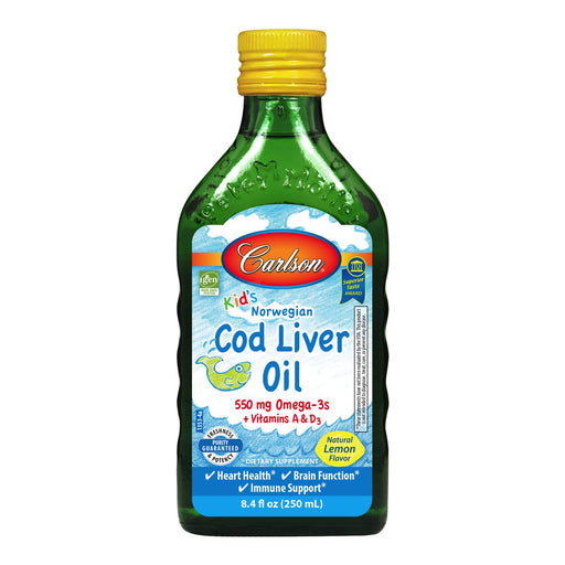 Carlson Labs Kid's Cod Liver Oil, 550mg Natural Lemon - 250 ml. | High-Quality Fish Oils | MySupplementShop.co.uk