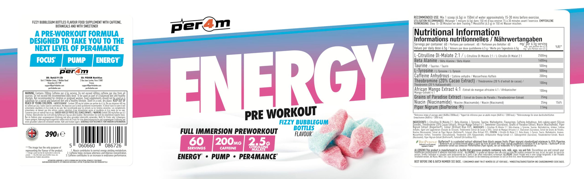 Per4m Energy Pre Workout 390g