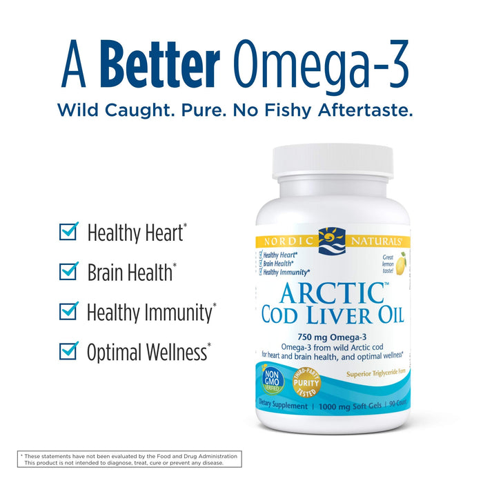 Nordic Naturals Arctic Cod Liver Oil, 750mg Lemon - 90 softgels | High-Quality Health and Wellbeing | MySupplementShop.co.uk