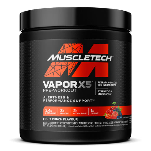 MuscleTech Vapor X5 Pre-Workout, Fruit Punch - 247g - Nutritional Supplement at MySupplementShop by Muscletech