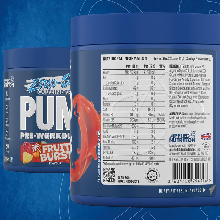 Applied Nutrition Pump Zero Stim Free Pre Workout 350g 50 Servings