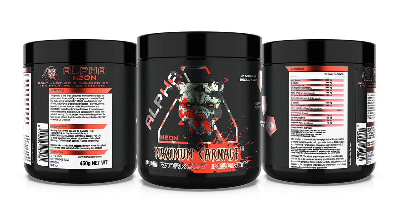 Alpha Neon Maximum Carnage 30 Servings Raspberry Lemonade Best Value Health Personal Care at MYSUPPLEMENTSHOP.co.uk