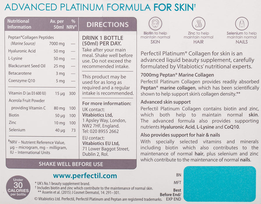 Vitabiotics Perfectil Platinum Collagen 7000mg Skin Advanced Beauty Drinks 50ml x 10 - Women at MySupplementShop by Vitabiotics