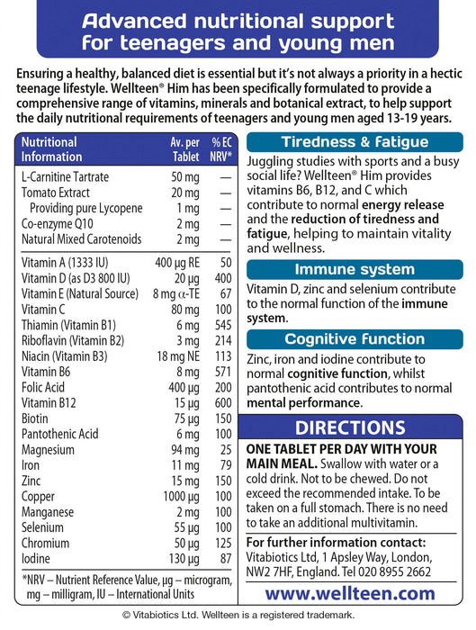 Vitabiotics Wellteen Him 30 Tablets - Men at MySupplementShop by Vitabiotics