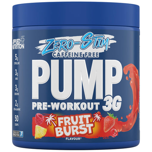 Blue tub of Applied Nutrition Pump 3G Zero caffeine-free pre-workout with citrulline malate and vitamin B12