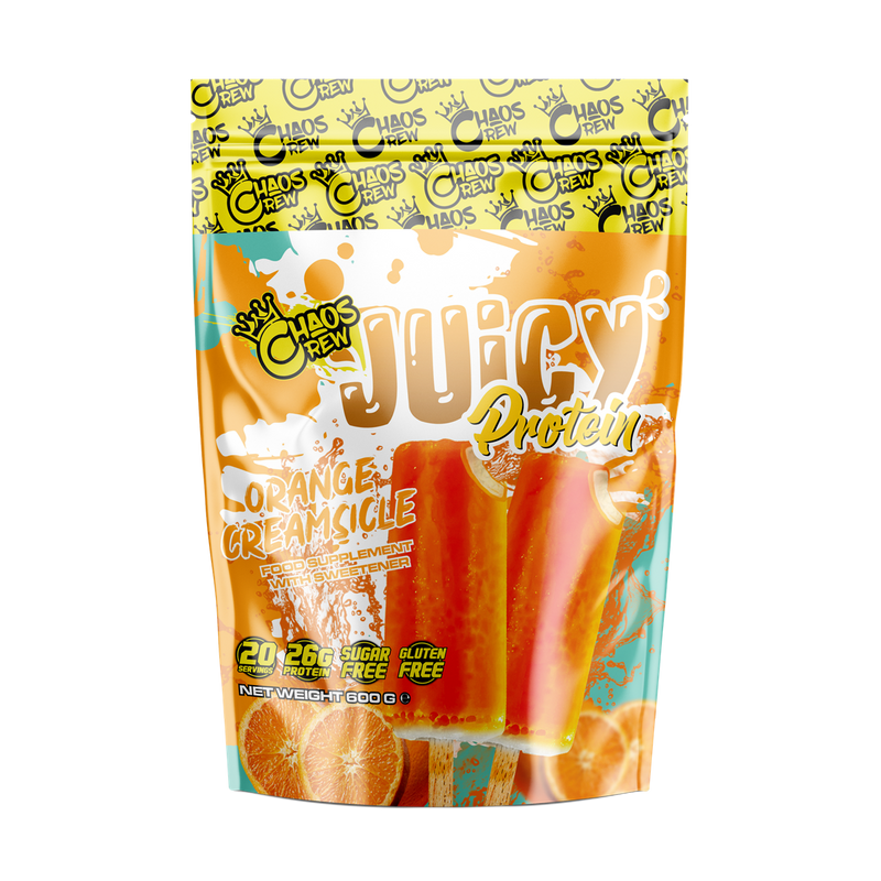 Chaos Crew Juicy Protein 600g Orange Creamsicle Best Value Sports Supplements at MYSUPPLEMENTSHOP.co.uk