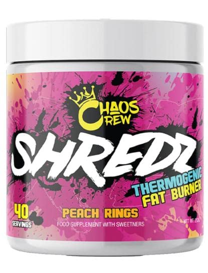 Pink and black Chaos Crew Shredz fat burner supplement in a white tub for improved hydration