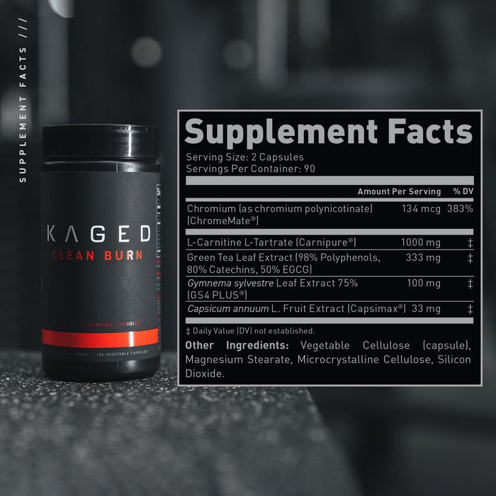 Kaged Muscle Clean Burn - 180 vcaps - Stimulant Free Fat Burner