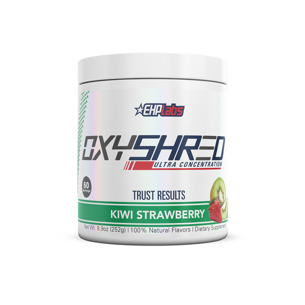 Kiwi Strawberry flavored EHP Labs OxyShred 267g dietary supplement powder for natural energy