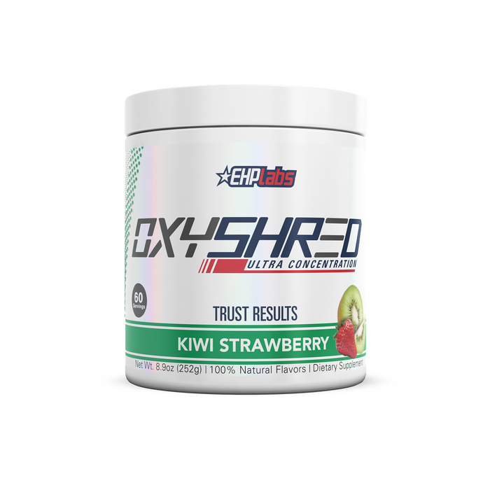 Kiwi Strawberry flavored EHP Labs OxyShred 267g dietary supplement powder for natural energy