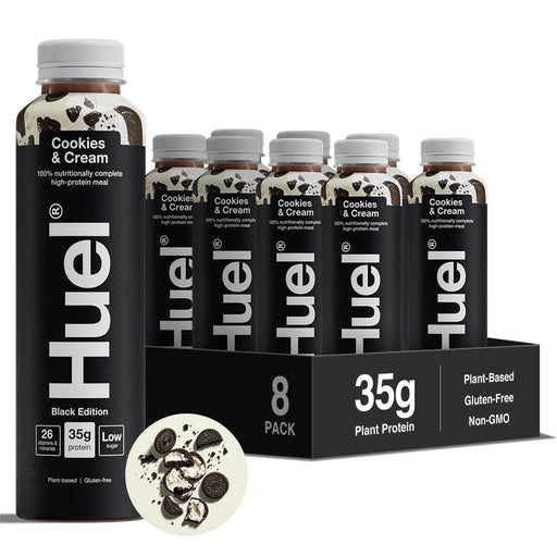 HUEL Ready-to Drink Black Edition - 8x500ml / Cookies & Cream - Vegan Protein Ready-to-Drinks