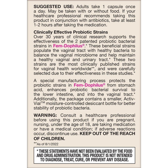 Jarrow Formulas Fem-Dophilus 1 Billion CFU 30 Veggie Capsules - Women's Probiotic at MySupplementShop by Jarrow Formulas