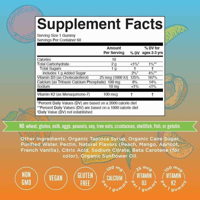 MaryRuth Organics K2 + D3 Calcium Gummies Peach Mango & Apricot  60 gummies - Vitamins & Minerals at MySupplementShop by MaryRuth Organics