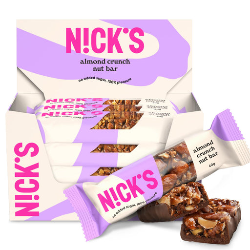 NICK’S Nut Bar vegan nut with cocoa butter, open bars showing nuts and chocolate