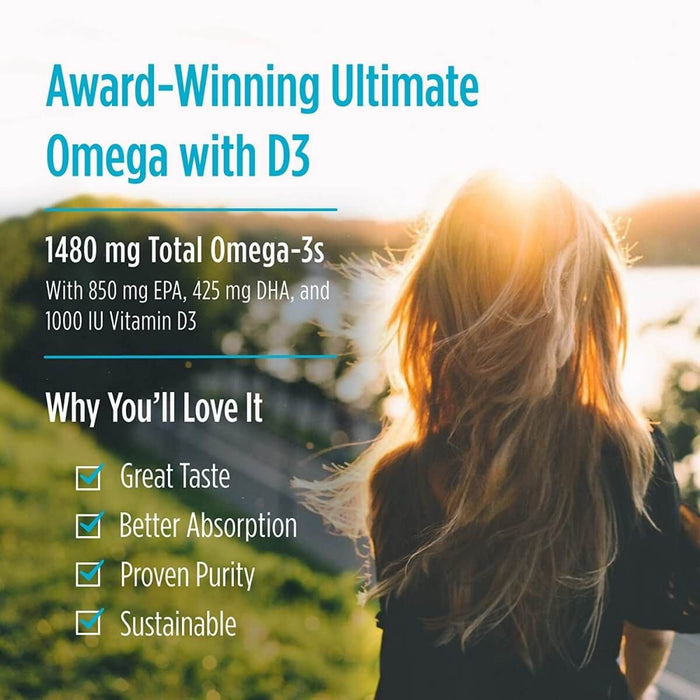 Nordic Naturals Ultimate Omega Xtra 1480mg with Vitamin D3 60 Softgels (Lemon) - Omegas, EFAs, CLA, Oils at MySupplementShop by Nordic Naturals