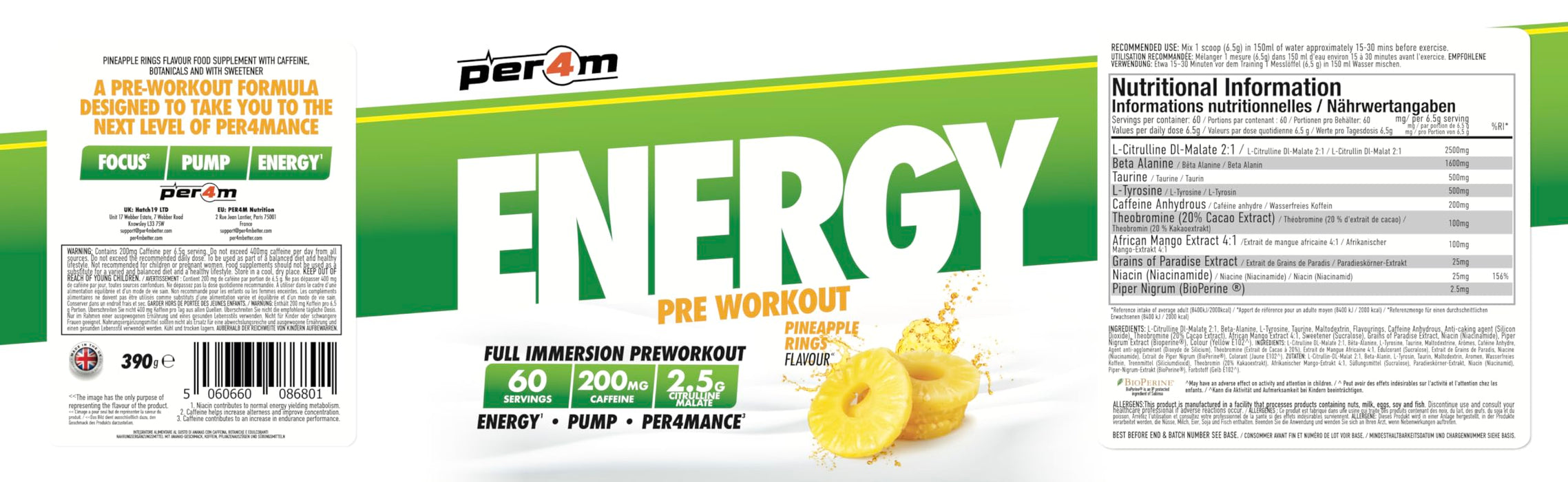 Per4m Energy Pre Workout 390g