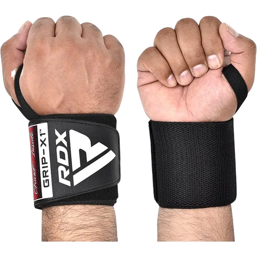 Black RDX Gym Wrist Wraps W3 with white RDX logo and extended length for support