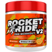 Pre-workout supplement container labeled 'Rocket Ride V2' on a white background