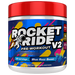 Pre-workout supplement container labeled 'Rocket Ride V2' with a colorful design on a white background.