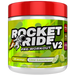 Pre-workout supplement container labeled 'Rocket Ride V2' on a white background