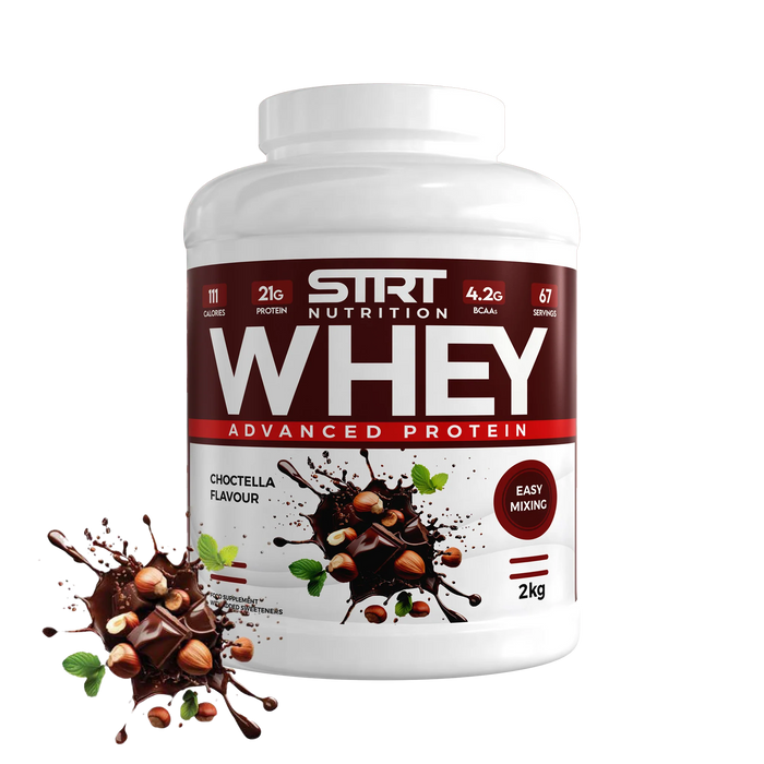 STRT Nutrition Whey Protein 2kg – 21g Protein, 67 Servings, Multiple Flavours