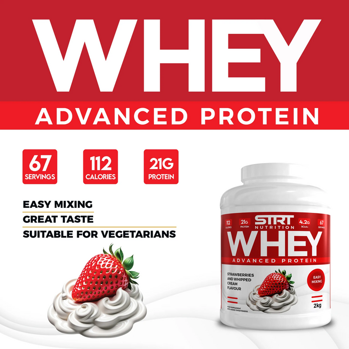 STRT Nutrition Whey Protein 2kg – 21g Protein, 67 Servings, Multiple Flavours