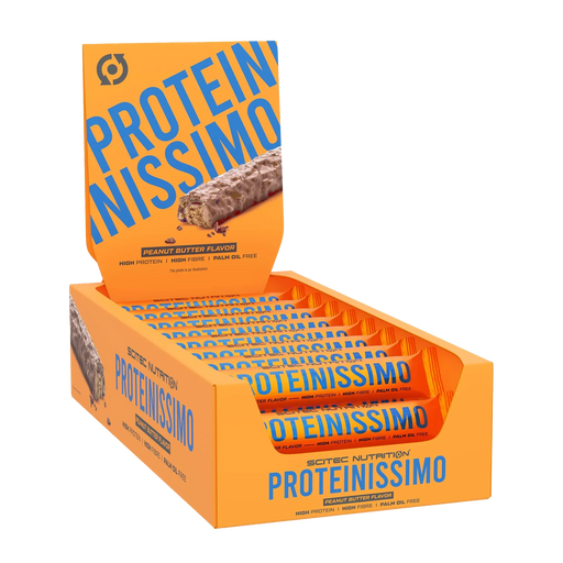 Open display of Scitec Nutrition Proteinissimo Prime peanut butter bars with chocolate coating