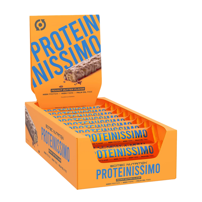 Open display of Scitec Nutrition Proteinissimo Prime peanut butter bars with chocolate coating
