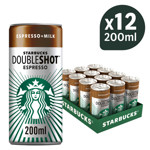 12-pack of Starbucks Doubleshot with two bold, creamy milk 200ml cans for a quick caffeine boost