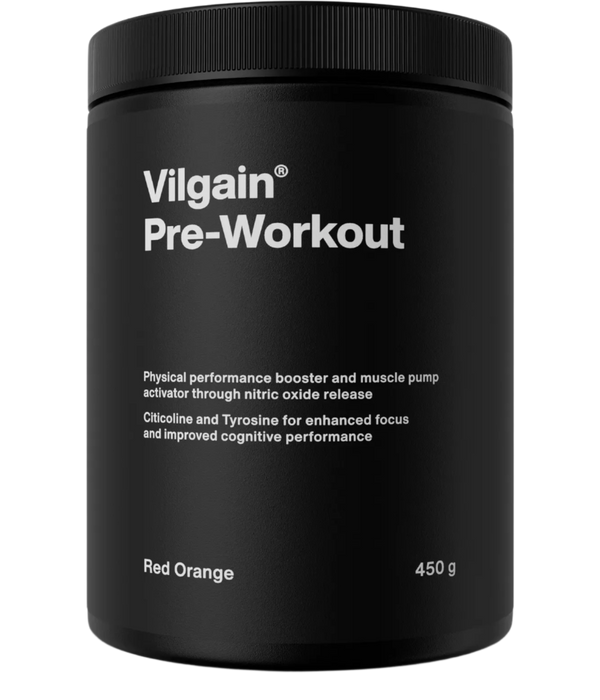 Black Vilgain Pre-Workout 2.0 tub with screw-on lid for energizing workouts