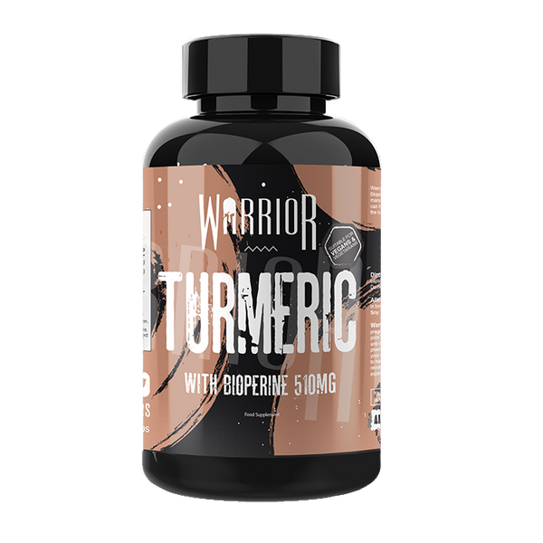 Black Warrior Core Turmeric bottle with 500mg organic turmeric and 10mg BioPerine