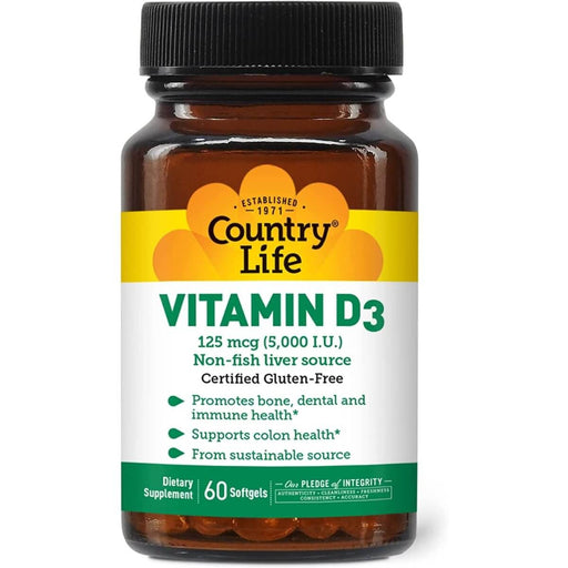 Country Life Vitamin D3 5000iu 60 Softgels - Immune Support at MySupplementShop by Country Life