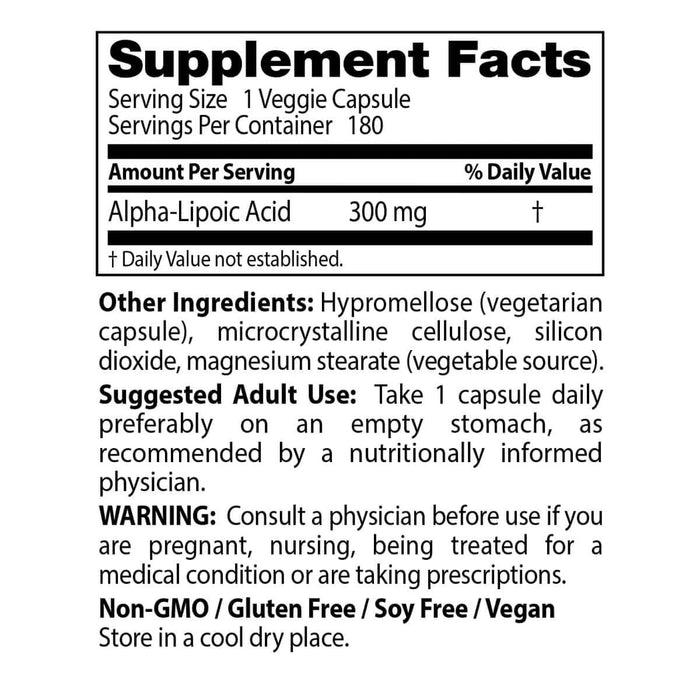 Doctor's Best Alpha-Lipoic Acid 300, 300 mg 180 Veggie Capsules - Health and Wellbeing at MySupplementShop by Doctor's Best