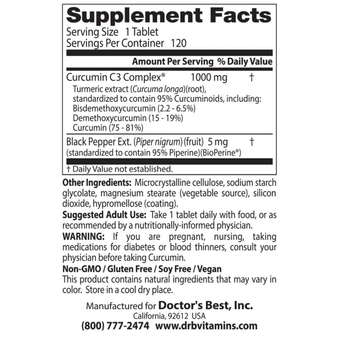 Doctor's Best Curcumin 1,000mg 120 Tablets - Health and Wellbeing at MySupplementShop by Doctor's Best