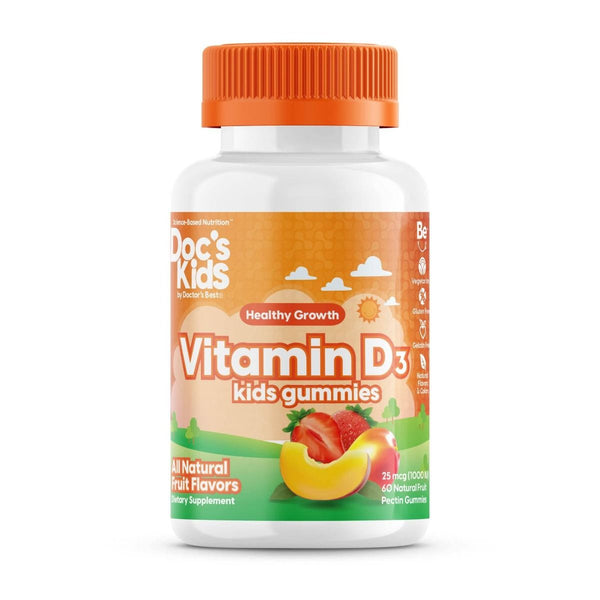 Doctor's Best Doc's Kids, Vitamin D3 Gummies, All Natural Fruit, 25 mcg (1,000 IU), 60 Natural Fruit Pectin Gummies - Vitamins & Minerals at MySupplementShop by Doctor's Best