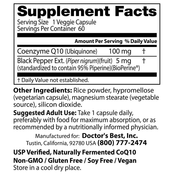 Doctor's Best High Absorption CoQ10 with BioPerine 100 mg 60 Veggie Capsules | Premium Supplements at MYSUPPLEMENTSHOP