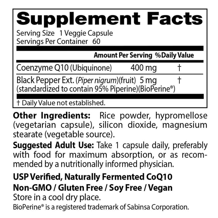 Doctor's Best High Absorption CoQ10 with BioPerine 400 mg 60 Veggie Capsules | Premium Supplements at MYSUPPLEMENTSHOP