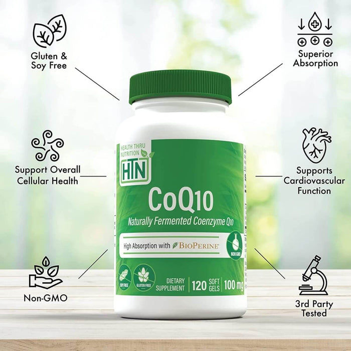 Health Thru Nutrition CoQ10 with BioPerine 100mg 120 Softgels - Health and Wellbeing at MySupplementShop by Health Thru Nutrition