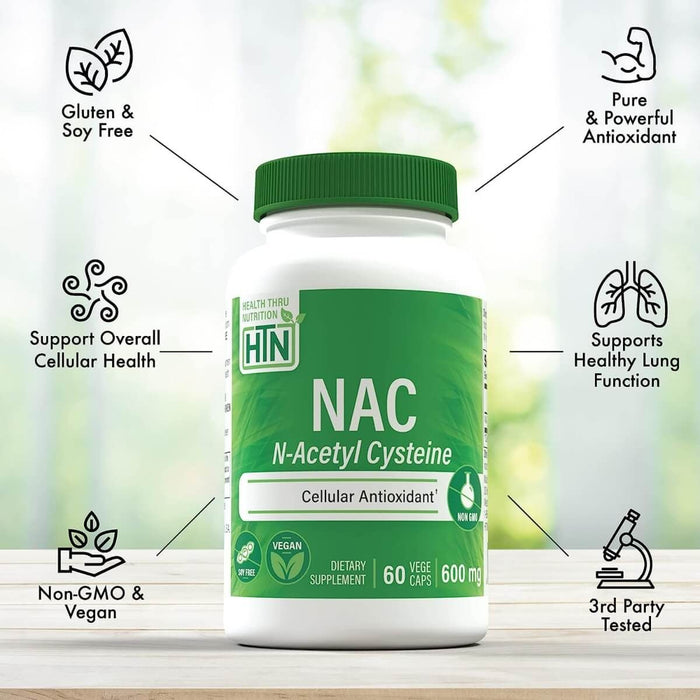 Health Thru Nutrition NAC (N-Acetyl Cysteine) 600mg 60 Veggie Capsules | Premium Supplements at MYSUPPLEMENTSHOP