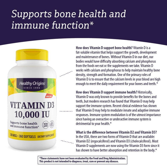 Healthy Origins Vitamin D3 10,000iu 360 Softgels | Premium Supplements at MYSUPPLEMENTSHOP