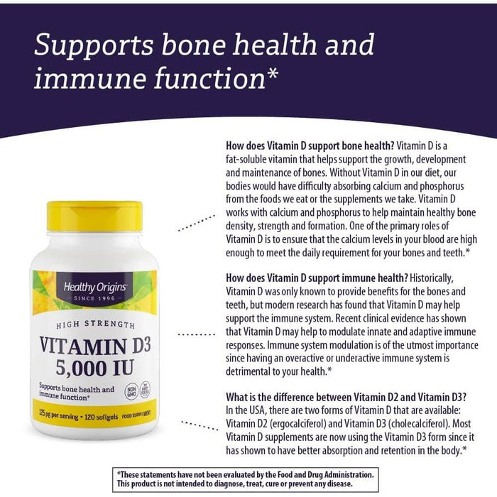 Healthy Origins Vitamin D3 5,000iu 120 Softgels | Premium Supplements at MYSUPPLEMENTSHOP