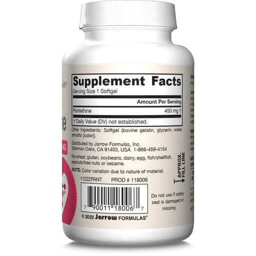 Jarrow Formulas Pantethine 450mg 60 Softgels | Premium Supplements at MYSUPPLEMENTSHOP