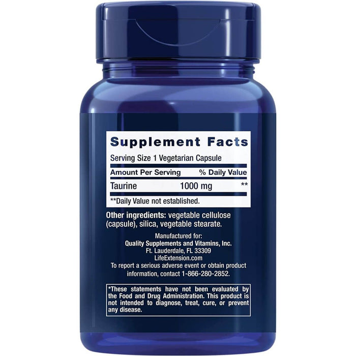 Life Extension Taurine 1000mg 90 Vegetarian Capsules | Premium Supplements at MYSUPPLEMENTSHOP